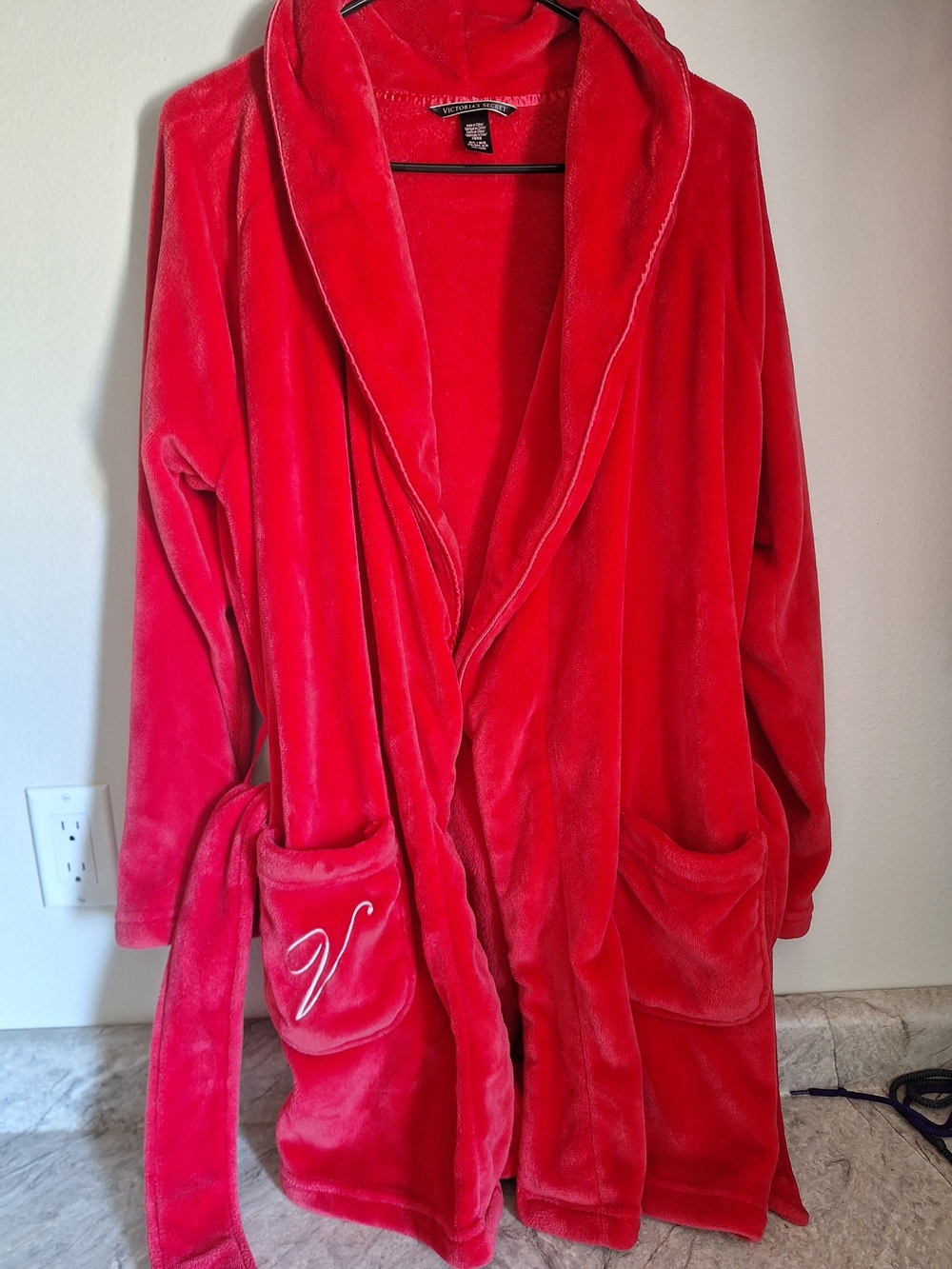 Victoria's Secret Plush Red Shawl-Collar Robe with Belt